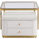 Modern 2 Pieces White Square Nesting Coffee Table with Drawers & Electroplated gold legs in 27.6"