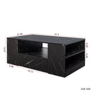 Modern Coffee Tables for Living Room, LED Coffee Table, Storage Coffee Table, Small Coffee Table, Wood Center Table with 2 Drawers and Open Side Shelf