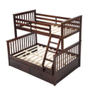 Espresso Wooden Twin Over Full Bunk Bed with Storage Drawers, Ladder, and Safety Guard Rails