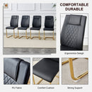 Table and chair set.Subtle Luxury Tempered Glass Dining Set - 63'x35.4' with 4 Black PU Chairs with golden C-tube metal leg.Arched Metal Gold Leg.White imitation marble texture sticker Tabletop.