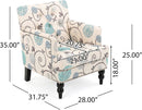 Floral Tufted Club Chair In White And Blue Polyester