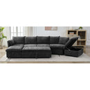 146.9" L-shaped Sofa Sectional Sofa Couch Pull-out Sofa Bed with a Movable Storage Ottoman, a Storage Chaise Lounge and Two USB Ports for Living Room, Grey