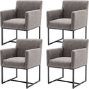 Set Of 4 Grey Upholstered Armchairs With Linen Fabric