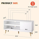 55-Inch TV Stand White Mid-Century Modern Storage Shelves