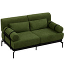 Modern Loveseat Sofa 2-Seater with USB Ports, Cylindrical Armrests, Green Chenille, 59 Inch