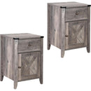 Barnwood Rustic Nightstand With X Shaped Barn Doors Grey