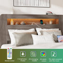 Bed Frame King Size, Wood Platform Bed Frame with Storage LED Light Headboard and 2 USB , Noise Free,No Box Spring Needed and Easy Assembly Tool,Large Under Bed Storage,Dark Grey