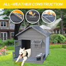 Large dog house, long 44.2' x wide 44.6' x high 44.6' Solid wood asphalt roof dog house with large terrace for large dogs, weatherproof large dog house ,Small wooden doors that can be locked