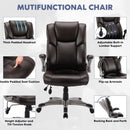 Two Brown Leather Executive Office Chairs Set With Adjustable Rolling