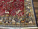 Persian Qum Rug 9x12, Animal Pictorials, Deer Birds, Tree of Life, Red and Navy Blue