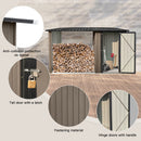 Outdoor Metal Firewood Rack and Storage Shed, Brown and Black,Two-in-one function