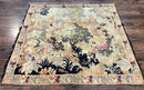 Antique French Tapestry 6x5 ft, European Handmade Wool Aubusson Weave Vintage Tapestry