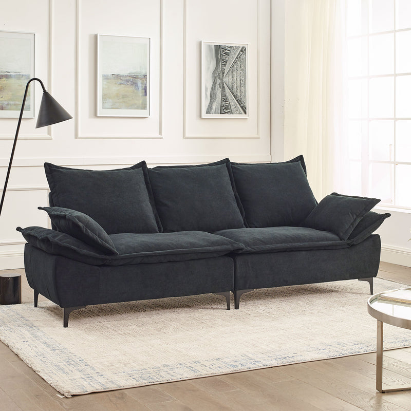 " 88.5 Modern Sailboat Sofa Dutch Velvet 3-Seater Sofa with Two Pillows for Small Spaces in Living Rooms, Apartments