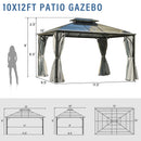 TREXM 10'x12' Hardtop Outdoor Gazebo, Heavy Duty Double Roof Patio Gazebo with Aluminum Frame, Double-Layer Side Walls Mosquito Netting & Privacy Curtains for Patio, Garden, Backyard (Grey)