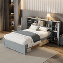 Twin Size Platform Bed with Storage Headboard and Lockers, Gray