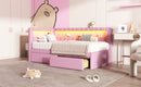 Upholstered Twin Size Platform Bed with USB Ports and LED Belt, With 2 Drawers, Pink