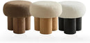 Compact Round Footstool Ottoman Brown Teddy Fabric