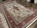 Persian Qum Rug 7x11, Beige and Red, Highly Detailed Floral Pattern, Fine 260 KPSI
