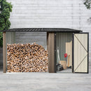 Outdoor Metal Firewood Rack and Storage Shed, Brown and Black,Two-in-one function