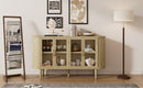 TREXM Farmhouse Sideboard Cabinet with Storage, Wood Buffet Cabinet with Glass Doors and Adjustable Shelves for Kitchen, Dining Room and Living Room (Natural)