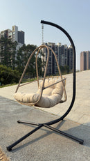Swing Egg Chair with Stand Indoor Outdoor Wicker Rattan Patio Basket Hanging Chair with C Type bracket , with cushion and pillow,Patio Wicker folding Hanging Chair( Special construction cup holder