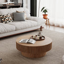 31.5'' Round Coffee Table with Storage Solid Wood Veneered Modern Coffee Table Accent Tea Table for Living Room, Bedroom, Apartment or Office, Natural Wood