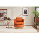Velvet Swivel Barrel Chair, Swivel Accent Chairs Armchair for Living Room, Reading Chairs for Bedroom Comfy, Round Barrel Chairs with Gold Stainless Steel Base (Orange)