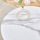 Table and chair set.31.5 Inch Elegant White Marble Pattern Round Dining Table - Suction Molding Annular Texture.Paired With 4 Black High-quality PU Chairs With Arched Golden Metal Legs.