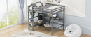 Full Size Loft Bed with Multifunction Shelves and Under-bed Desk, Gray