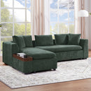 Elegant Chenille L-Shaped Sofa with Wooden Storage Compartment, Green, 93.7 Inches