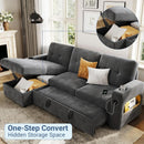 84 Inch Sleeper Sofa Bed Dark Grey Velvet With LED Storage