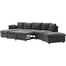 146.9" L-shaped Sofa Sectional Sofa Couch Pull-out Sofa Bed with a Movable Storage Ottoman, a Storage Chaise Lounge and Two USB Ports for Living Room, Grey