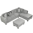 Modern Sectional Sofa with Storage Ottoman, L-Shape Couch with 2 Pillows and Cup Holders, Gray Velvet, 105 inch