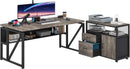 L Shaped Desk With Drawer Cabinet And Lateral File Cabinet 63 Inch Gray