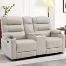 Power Recliner Loveseat With Console And Heat Vibration USB Light Grey
