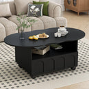 Flexible Cream Style Coffee Table with 2 Brake Wheels, Cloud Top Side Table with Drawer, Irregular Center Table with Large Storage for Living Room, Black, 39.37"x 23.6"