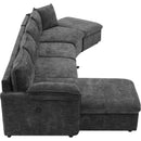 146.9" L-shaped Sofa Sectional Sofa Couch Pull-out Sofa Bed with a Movable Storage Ottoman, a Storage Chaise Lounge and Two USB Ports for Living Room, Grey