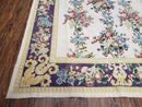 Vintage Chinese Floral Needlepoint Area Rug 6x9, Wool Hand-Woven Handmade Flatweave Rug, Ivory & Purple, Fruits Grapes Apples, Dining Room