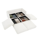 Stylish White Chenille 2-Seater Sofa with Ottoman Storage, Cylindrical Backrest and Armrests, Modern Fabric Loveseat