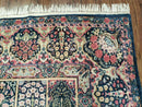 Persian Rug 10x15, Authentic Oriental Carpet 10 x 15, Wool Area Rug Panel Design Hand-Knotted Vintage Kirman Yazd Rug, Dark Blue and Beige,  Floral