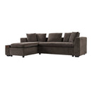 Elegant L-Shaped Sectional Sofa with Chenille Upholstery and Wooden Storage Compartment, Brown