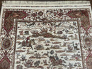 Turkish Silk Rug 5x8, Ivory, Hunting Design, Animal Pictorials, Bamboo Silk