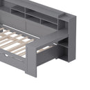 Wooden Twin Size Daybed with Storage Shelves, Multi-functional Bed with Twin Size Trundle Bed and  Study Desk, Gray