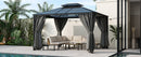 TREXM 10'x12' Hardtop Outdoor Gazebo, Heavy Duty Double Roof Patio Gazebo with Aluminum Frame, Double-Layer Side Walls Mosquito Netting & Privacy Curtains for Patio, Garden, Backyard (Grey)