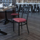 Hercules Black Ladder Back Metal Restaurant Chair Burgundy Vinyl Seat
