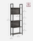 Five Tier Bookshelf With Steel Frame Charcoal Gray Black