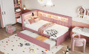 Upholstered Twin Size Platform Bed with USB Ports and LED Belt, With Trundle, Pink