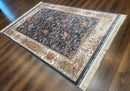 Turkish Silk Rug 5x8, Hunting Design, Animal Pictorials, Steel Blue & Ivory, Bamboo Silk