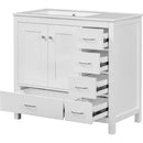 36" White Bathroom Vanity with Ceramic Sink Combo, Abundant Storage Cabinet -2 Soft-close doors and 5 drawers