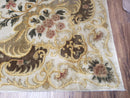 Aubusson Rug 10x14, Elegant French European Design, Vintage Handmade Carpet with Pile, Beige Floral Dining Room Rug, Living Room, Soft Wool